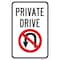 Signmission Private Drive With No U-turn Symbol Sign, Heavy-Gauge Aluminum, 12" x 18", A-1218-25250 A-1218-25250 - alternate 1
